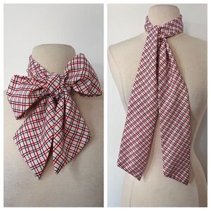 True Vintage 1960s / 1970s Red Plaid Check Ascot Pussybow Scarf
